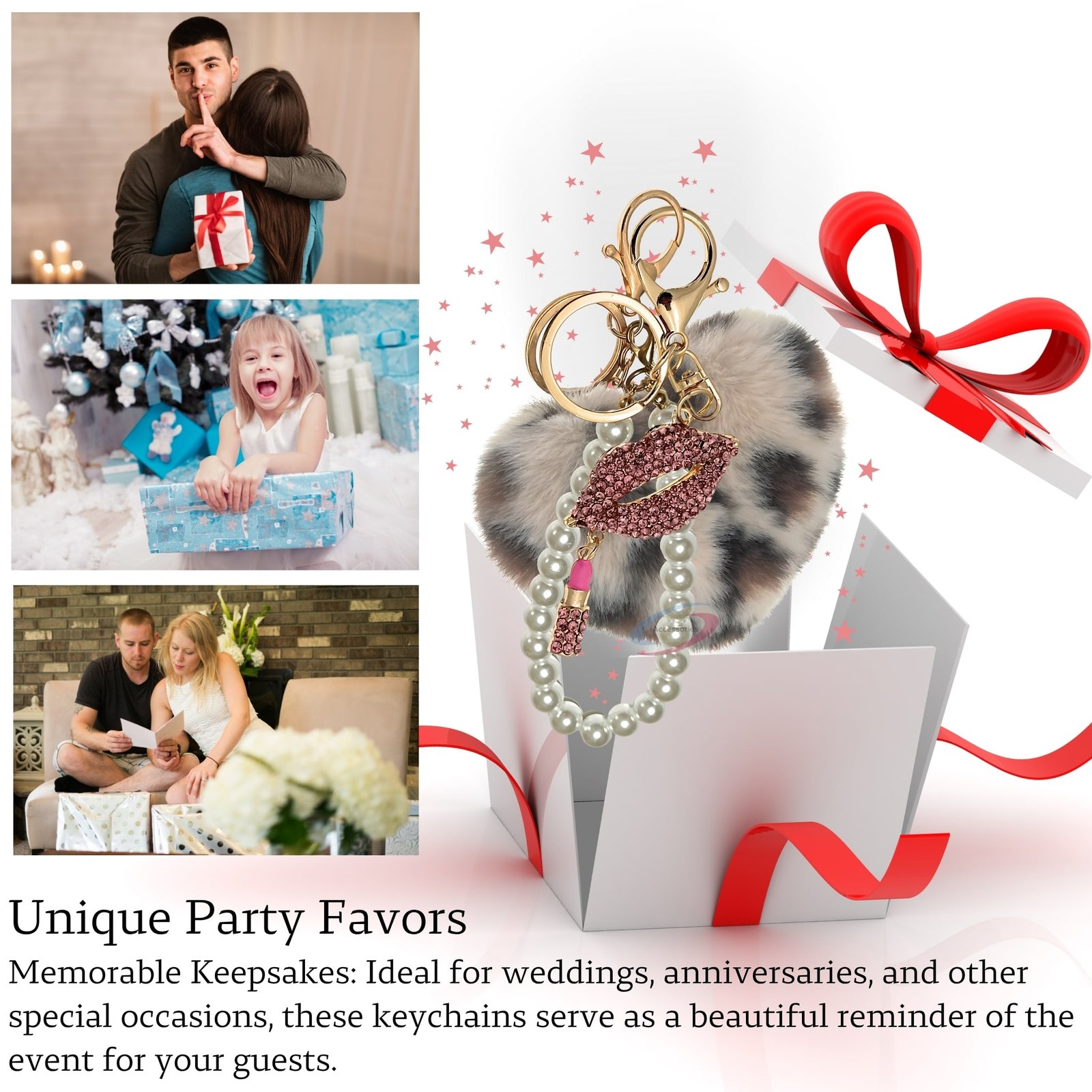 iAccessories Pearl Diamond Lips Fluffy Faux Fur Pom Pom Heart Charm for Girls Bags, Wallets and Luggage (Cream Lepo)-4