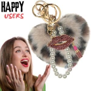 Cream Lepo Pearl Diamond Lips Heart Pom Pom Key Ring – iAccessories Faux Fur Bag Charm