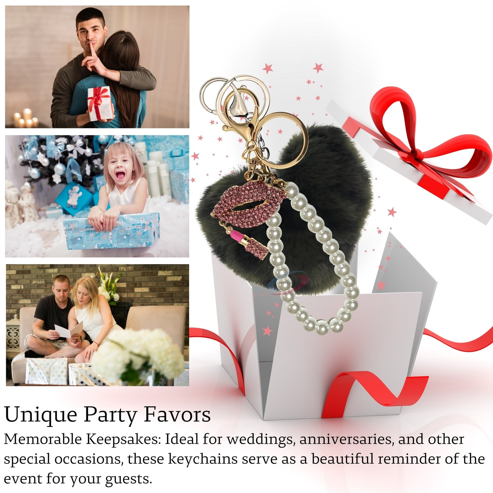 iAccessories Pearl Diamond Lips Fluffy Faux Fur Pom Pom Heart Charm for Girls Bags, Wallets and Luggage (Dark Green Lepo)-4