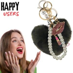 Dark Green Lepo Faux Fur Heart Pom Pom Key Ring – iAccessories Pearl Diamond Lips Bag Charm