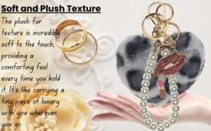 Main view of the Grey Lepo Faux Fur Heart Keychain with Diamond Lips