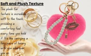 Main view of the Hot Pink Faux Fur Heart Keychain with Diamond Lips