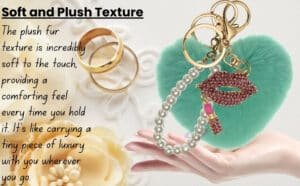 Main view of the Mint Green Faux Fur Heart Keychain with Diamond Lips