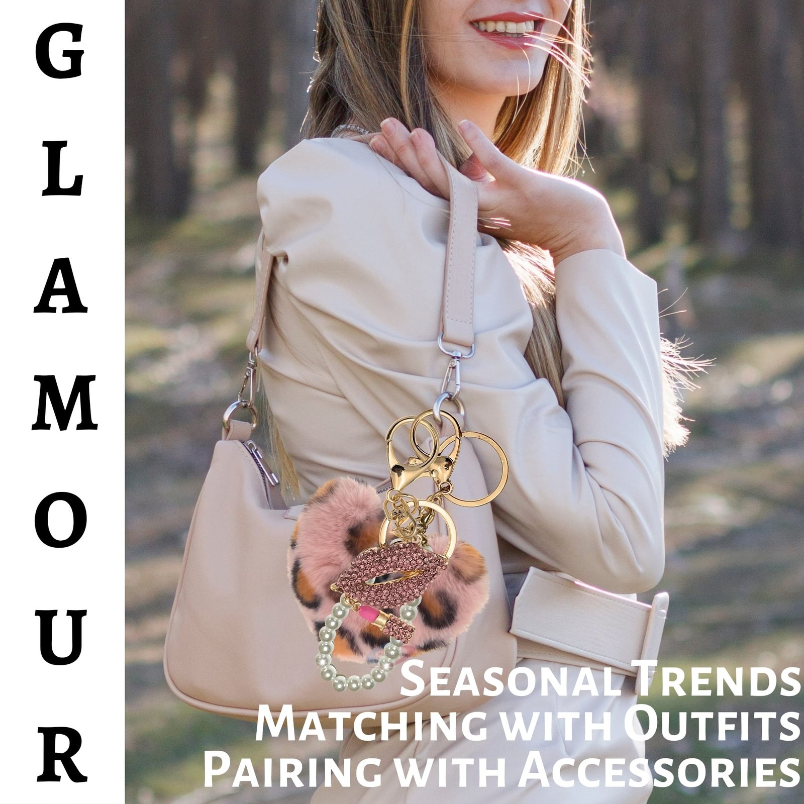 iAccessories Pearl Diamond Lips Fluffy Faux Fur Pom Pom Heart Charm for Girls Bags, Wallets and Luggage (Pink Lepo)-2