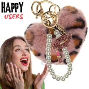 Pink Lepo Fluffy Faux Fur Heart Pom Pom Keychain with Pearl & Diamond Lips – iAccessories Bag Charm for Girls