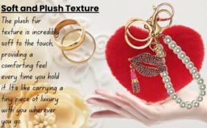 Main view of the Red Faux Fur Heart Keychain with Diamond Lips