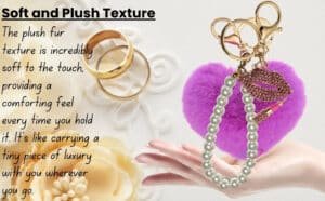 Main view of the Violet Faux Fur Heart Keychain with Diamond Lips