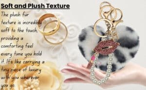 Main view of the White Black Lepo Faux Fur Heart Keychain with Diamond Lips