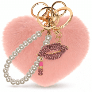 Baby Pink Heart Pom Pom Key Ring – iAccessories Pearl Diamond Lips Bag Charm for Girls