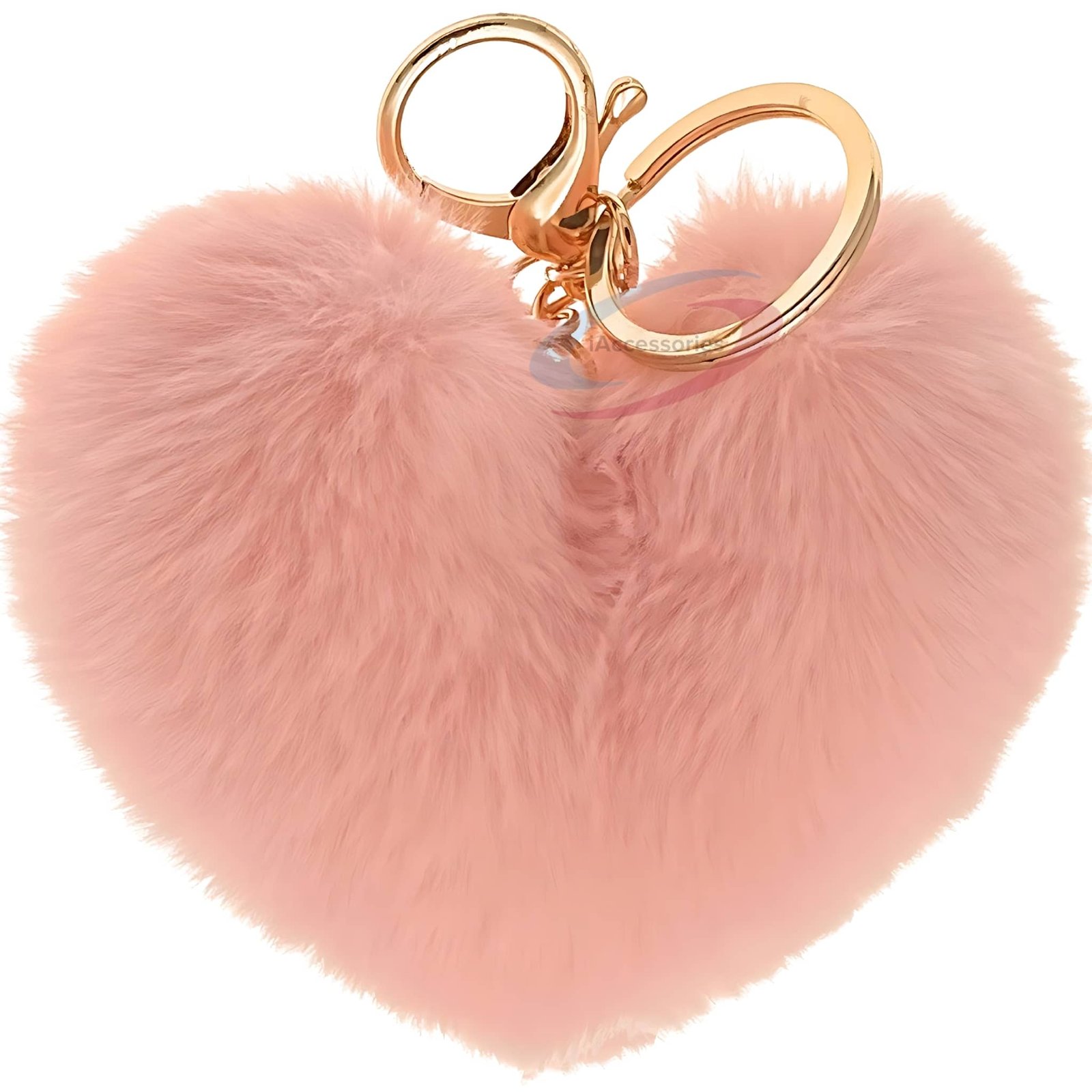 Accessories Fluffy Faux Fur Pom Pom Heart Key Ring Keychain Charm for Girls Bags, Wallets and Luggage – Baby Pink-1