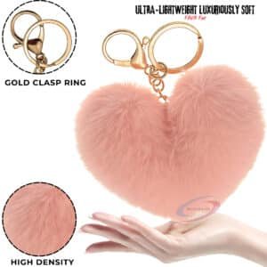 Baby Pink Heart Fluffy Faux Fur Pom Pom Key Ring – iAccessories Bag & Key Charm
