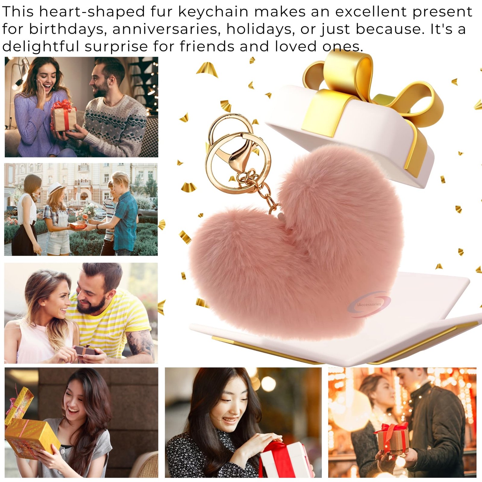 Accessories Fluffy Faux Fur Pom Pom Heart Key Ring Keychain Charm for Girls Bags, Wallets and Luggage – Baby Pink-4