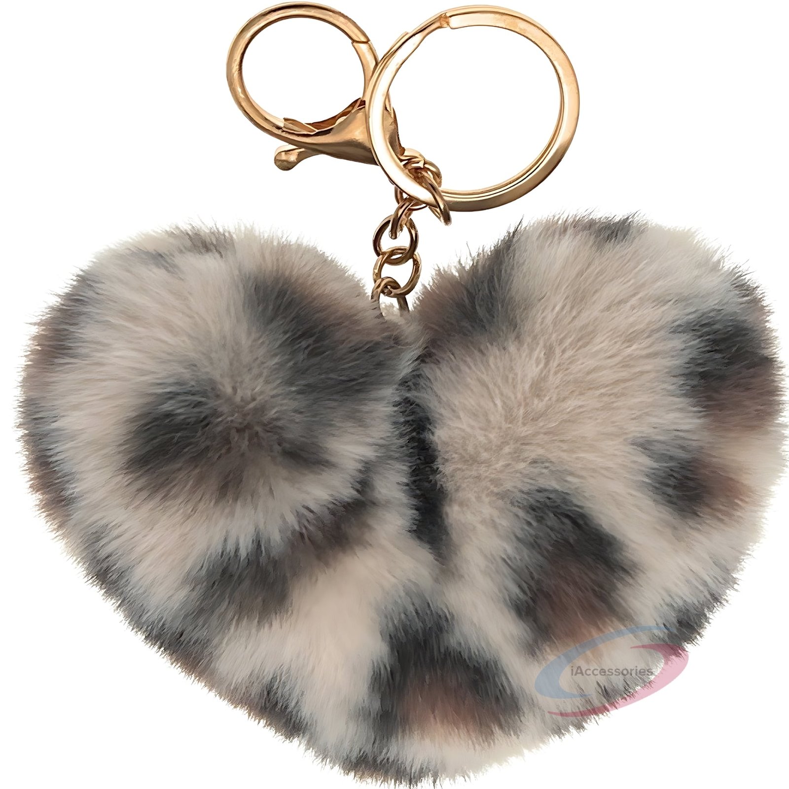 Accessories Fluffy Faux Fur Pom Pom Heart Key Ring Keychain Charm for Girls Bags, Wallets and Luggage – Cream Lepo-1