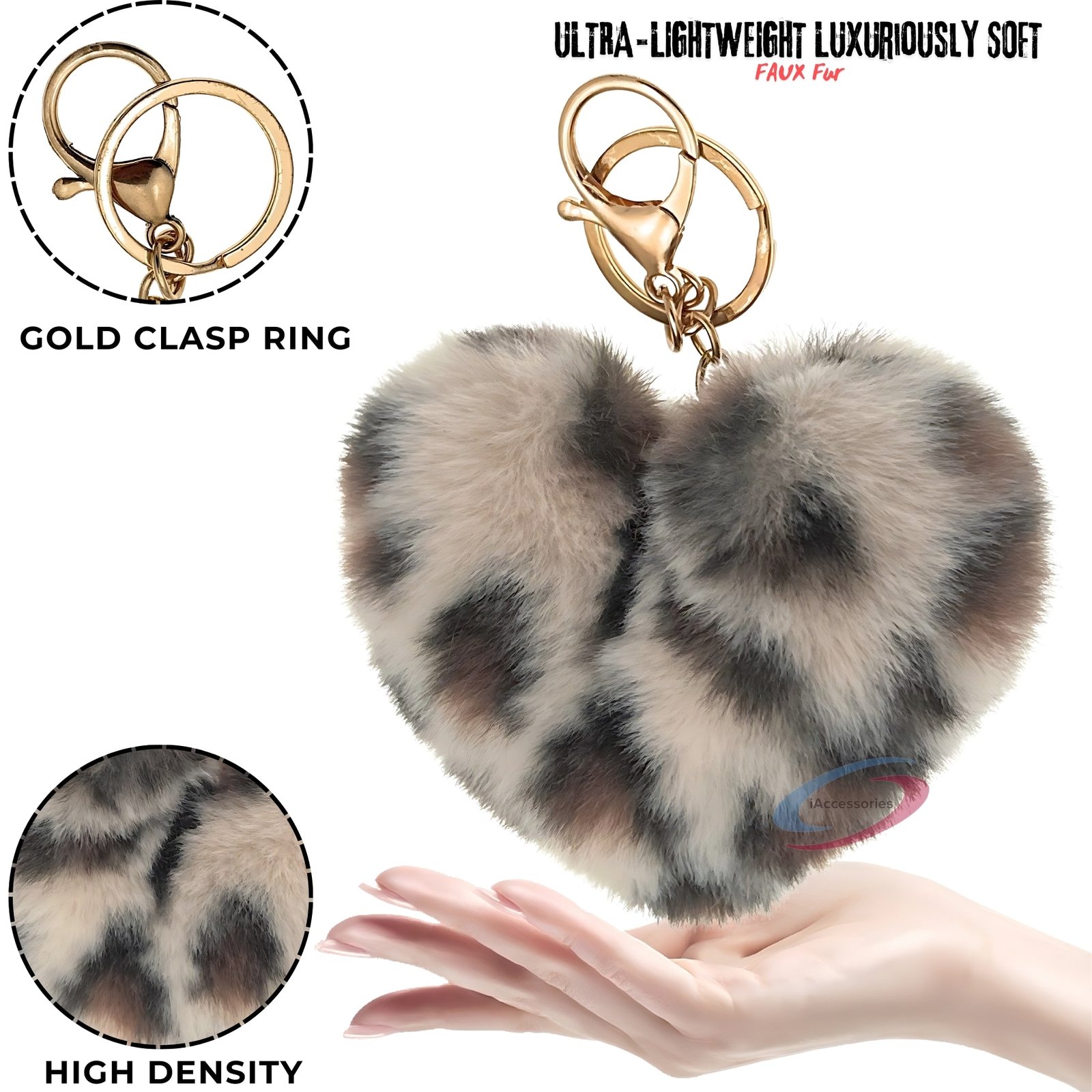 Accessories Fluffy Faux Fur Pom Pom Heart Key Ring Keychain Charm for Girls Bags, Wallets and Luggage – Cream Lepo-3