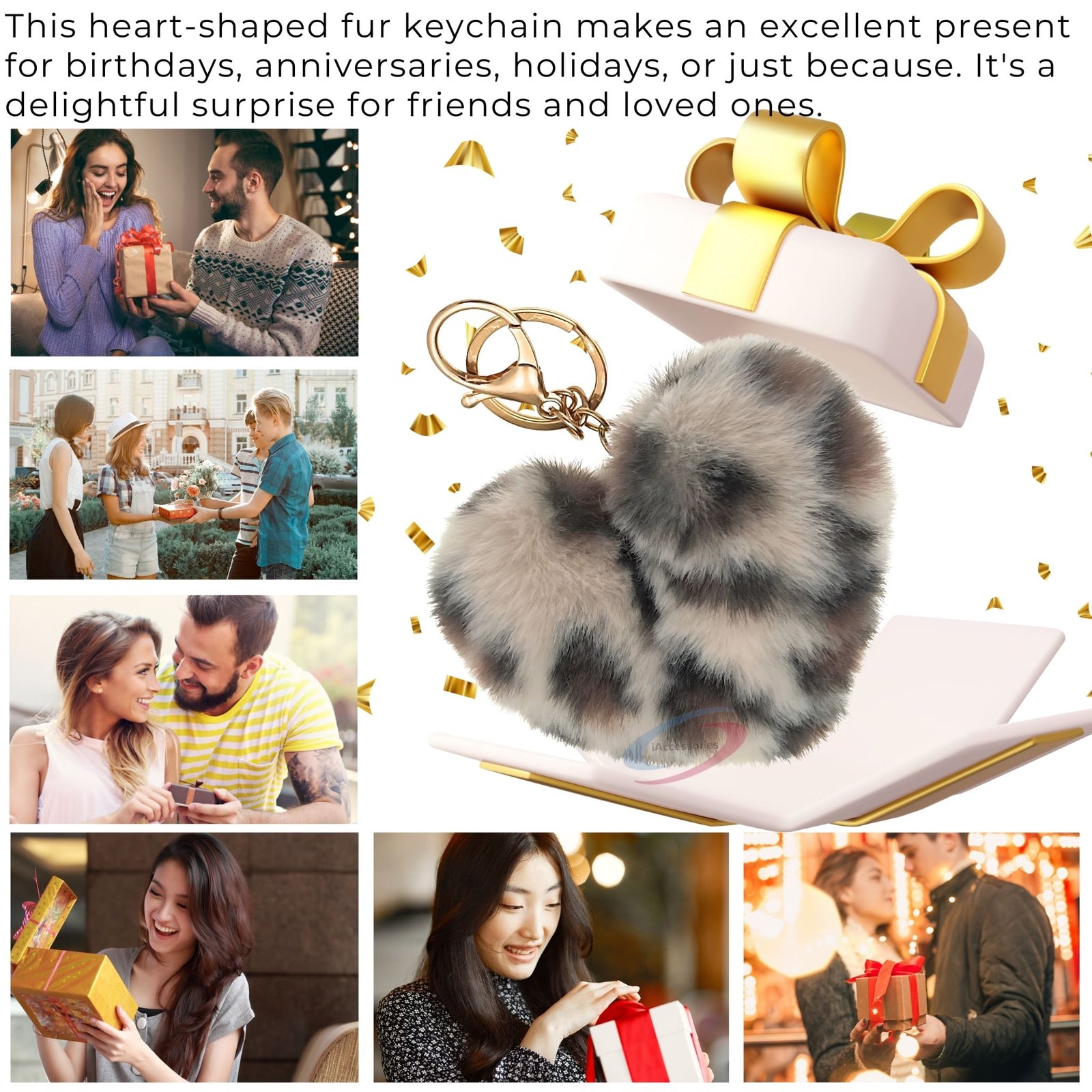 Accessories Fluffy Faux Fur Pom Pom Heart Key Ring Keychain Charm for Girls Bags, Wallets and Luggage – Cream Lepo-4