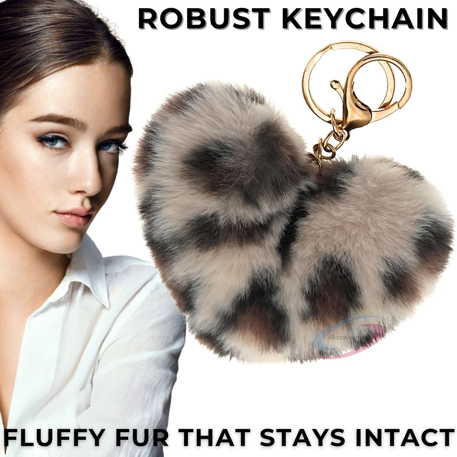 Accessories Fluffy Faux Fur Pom Pom Heart Key Ring Keychain Charm for Girls Bags, Wallets and Luggage – Cream Lepo-6