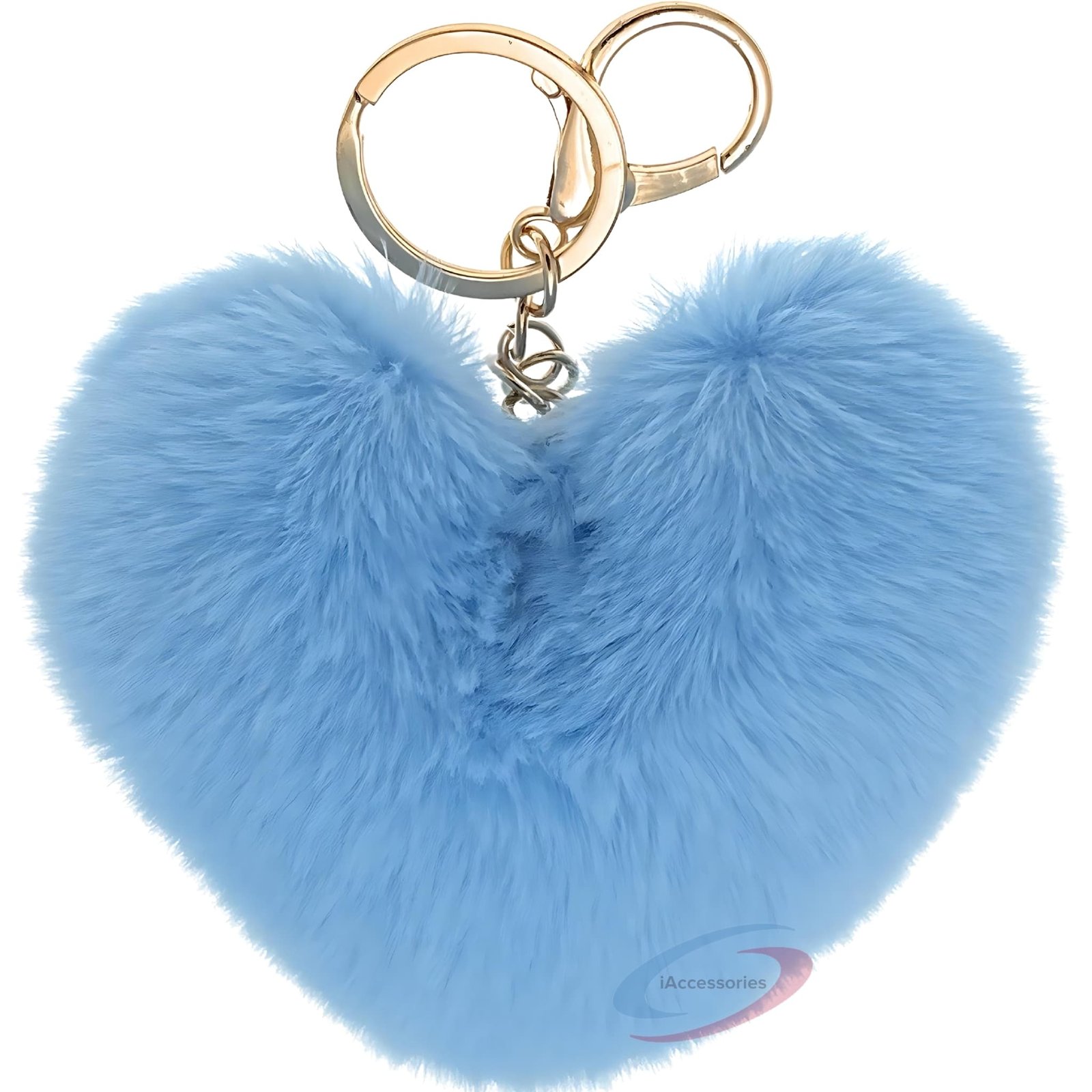 Accessories Fluffy Faux Fur Pom Pom Heart Key Ring Keychain Charm for Girls Bags, Wallets and Luggage – Light Blue-1