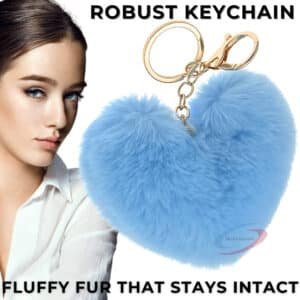 Light Blue Heart Fluffy Faux Fur Pom Pom Key Ring – Cute Girls Bag & Key Charm | iAccessories