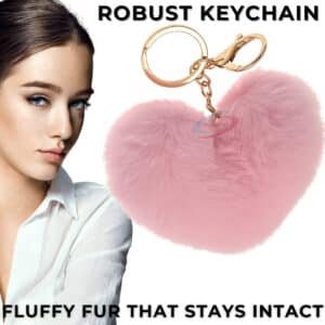 Pink Heart Fluffy Faux Fur Pom Pom Key Ring – Cute Bag Charm by iAccessories