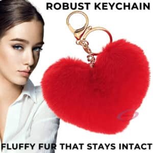 Red Heart Fluffy Faux Fur Pom Pom Key Ring – iAccessories Bag & Key Charm for Girls
