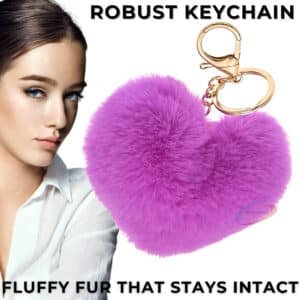 Violet Heart Fluffy Faux Fur Pom Pom Key Ring – iAccessories Bag Charm for Girls