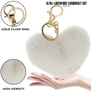 White Heart Fluffy Faux Fur Pom Pom Key Ring – iAccessories Cute Bag Charm