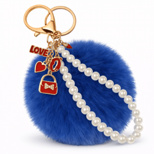 Dark Blue Fluffy Pom Pom Keychain – iAccessories Faux Fur Pearl Bag Charm for Girls