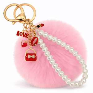 Pink Faux Fur Pearl Pom Pom Keychain – iAccessories Fashion Bag Charm for Girls