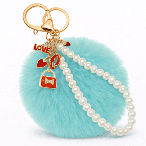 Mint Green Faux Fur Pom Pom Keychain with Pearl – iAccessories Stylish Bag Charm for Girls