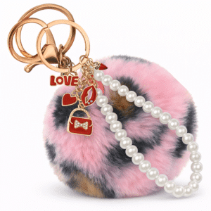 Pink Lepo Faux Fur Pearl Pom Pom Keychain – Stylish Bag Charm for Girls | iAccessories