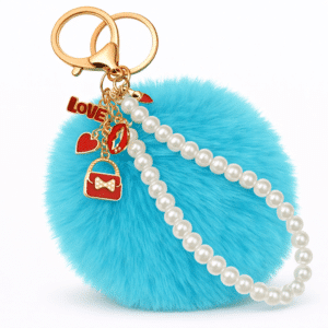 Peacock Blue Faux Fur Pom Pom Keychain – iAccessories Pearl Fashion Bag Charm for Girls