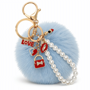Light Blue Faux Fur Pom Pom Keychain with Pearl – iAccessories Cute Bag Charm for Girls