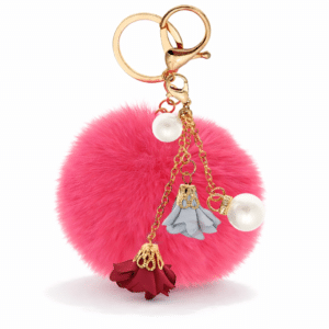 Chic Rose & Pearl Pom Pom Keychain – Perfect for Gifts - Rose