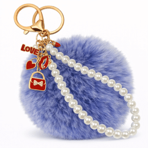 Frosted Blue Faux Fur Pom Pom Keychain with Pearl – iAccessories Stylish Bag Charm for Girls