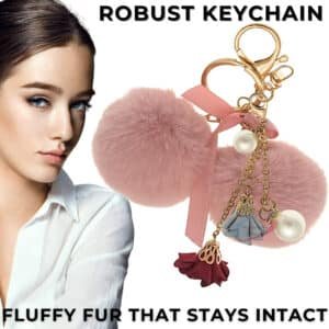 Baby Pink Twin Pom Pom Keychain – iAccessories Faux Fur Rose & Pearl Bag Charm for Girls