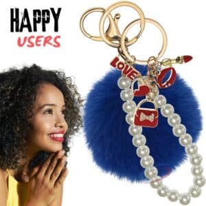 Dark Blue Fluffy Pom Pom Keychain – iAccessories Faux Fur Pearl Bag Charm for Girls