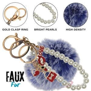 Frosted Blue Faux Fur Pom Pom Keychain with Pearl – iAccessories Stylish Bag Charm for Girls