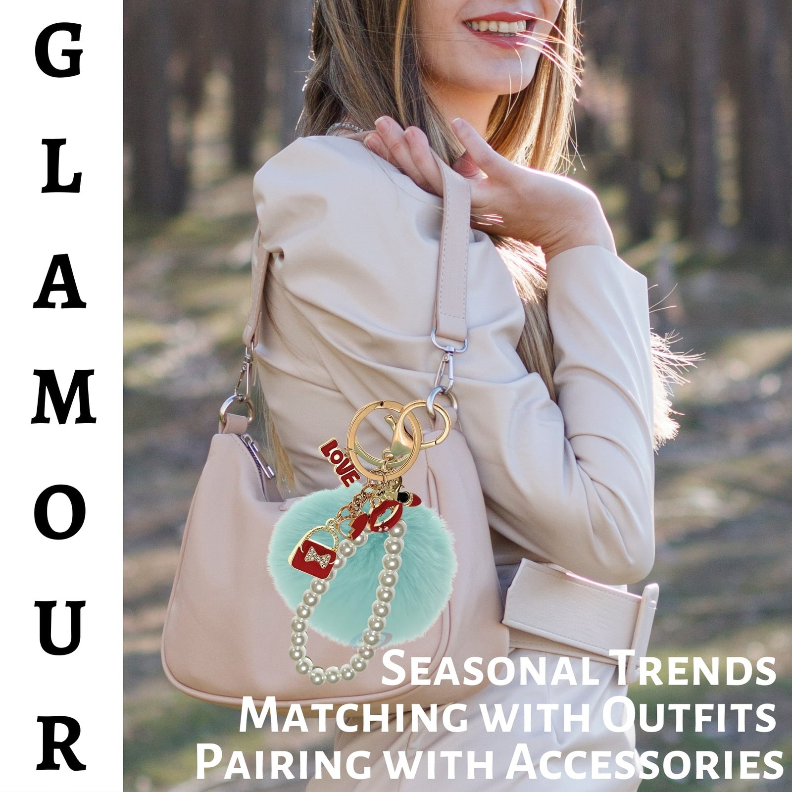 iAccessories Fluffy Faux Fur Pearl Fashion Pom Pom Keychain Charm for Girls Bags, Wallets and Luggage – Mint Green-2