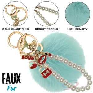 Mint Green Faux Fur Pom Pom Keychain with Pearl – iAccessories Stylish Bag Charm for Girls