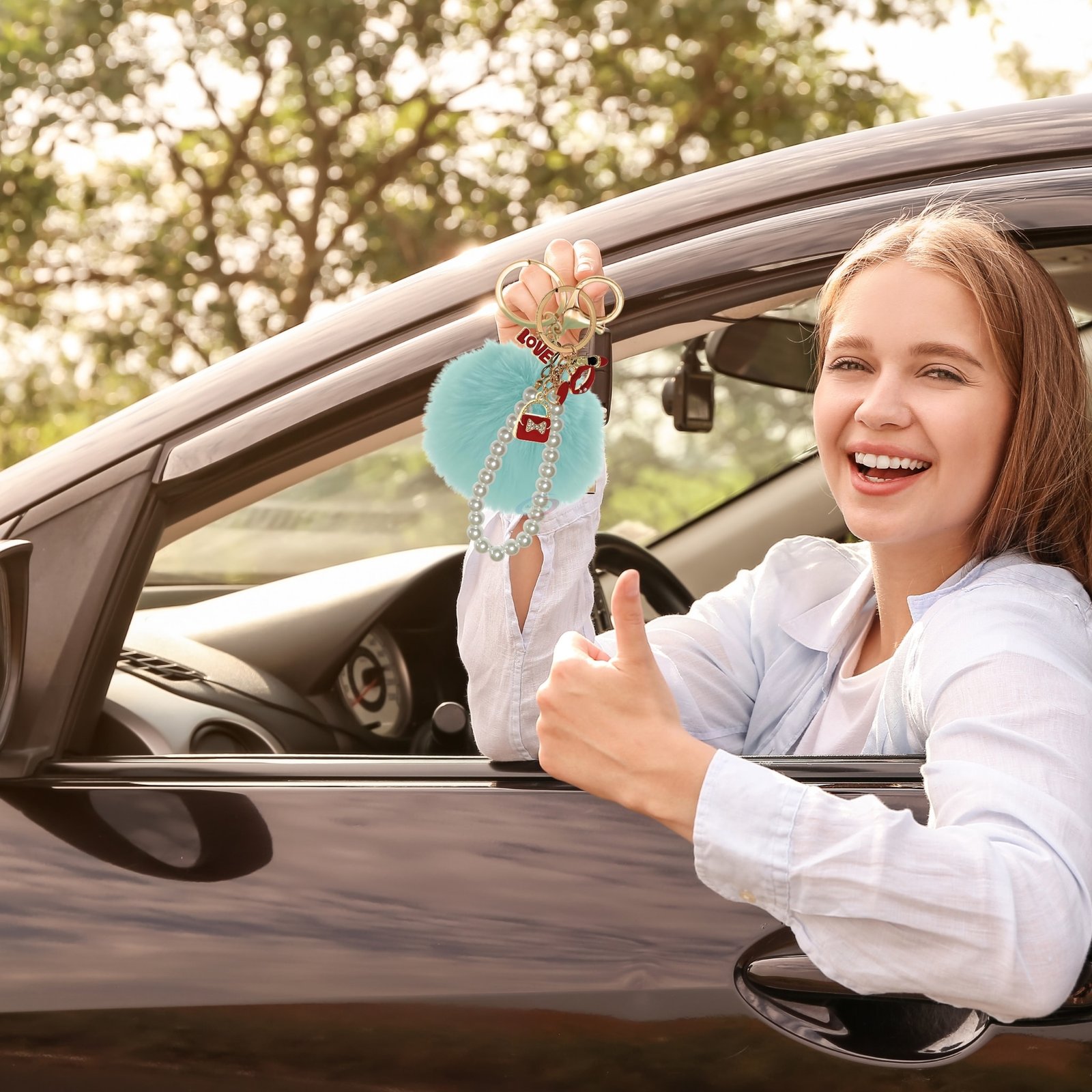 iAccessories Fluffy Faux Fur Pearl Fashion Pom Pom Keychain Charm for Girls Bags, Wallets and Luggage – Mint Green-6