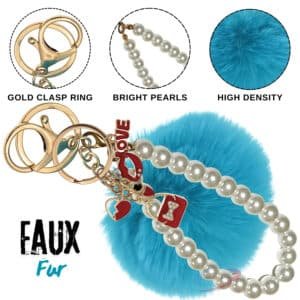 Peacock Blue Faux Fur Pom Pom Keychain – iAccessories Pearl Fashion Bag Charm for Girls