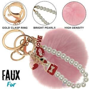 Pink Faux Fur Pearl Pom Pom Keychain – iAccessories Fashion Bag Charm for Girls
