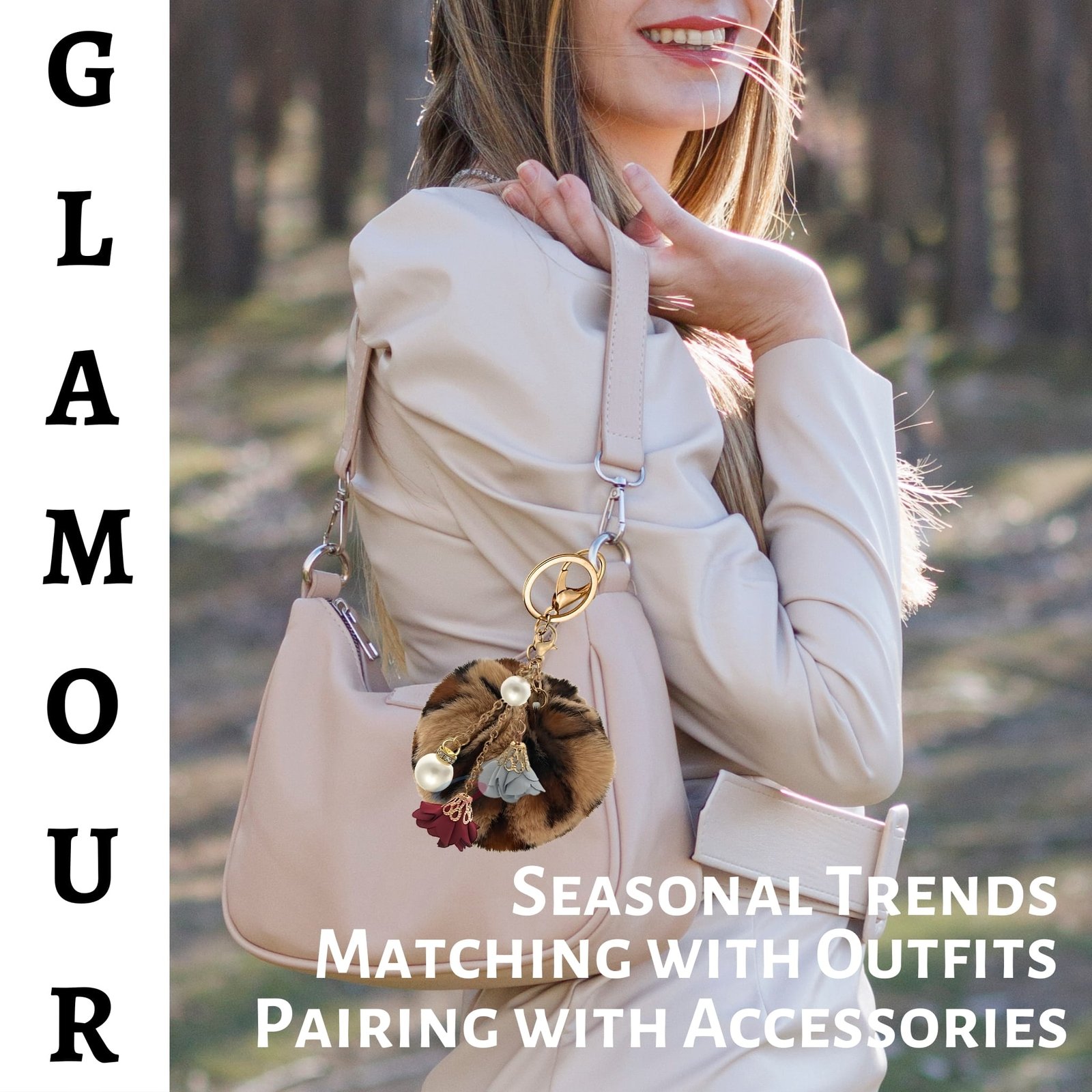 iAccessories Fluffy Faux Fur Pearl Roses Pom Pom Ball Keychain Charm for Girls Bags, Cars, Bikes, Scooty, Home Keys Brown Lepo-2