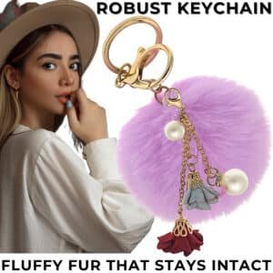 Light Purple Pearls & Roses Fluffy Pom Pom Key Ring – iAccessories Faux Fur Bag Charm