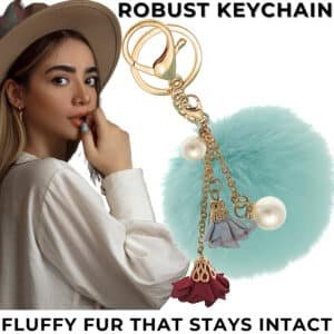 Mint Green Faux Fur Pearls & Roses Pom Pom Key Ring – iAccessories Bag Charm