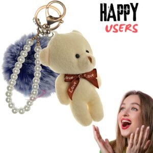 Frosted Blue-White Teddy Pom Pom Fluffy Key Ring – Cute Pearl Charm by iAccessories
