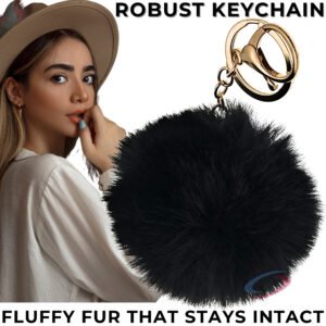 Black Fluffy Faux Fur Pom Pom Ball Key Ring – Cute Bag Charm by iAccessories