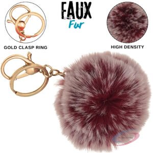 Frosted Red Fluffy Faux Fur Pom Pom Ball Key Ring – Cute Bag Charm by iAccessories