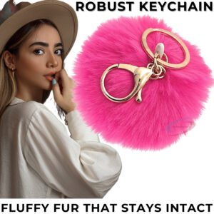 Hot Pink Fluffy Faux Fur Pom Pom Ball Key Ring – Cute Bag Charm by iAccessories