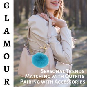 Peacock Blue Fluffy Faux Fur Pom Pom Ball Key Ring – Cute Bag Charm by iAccessories